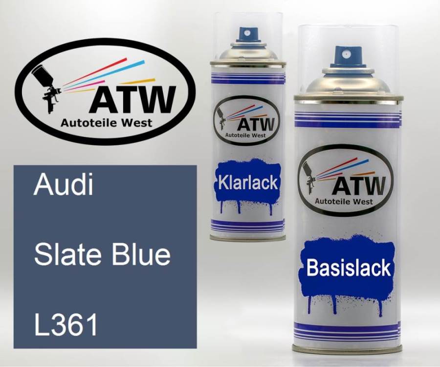 Audi, Slate Blue, L361: 400ml Sprühdose + 400ml Klarlack - Set, von ATW Autoteile West.